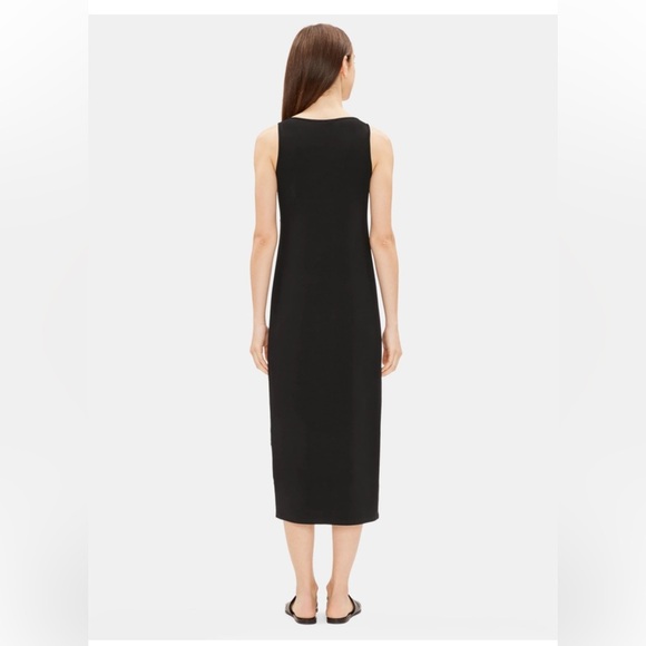 Eileen Fisher Sleeveless Crossover Stretchy Midi Length Black Shift Dress, XS - Picture 3 of 9